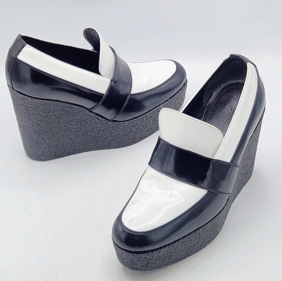 Céline Wedge Loafers Black White Colorblock Size 38.5 , 7 - 7.5 US - Picture 1 of 16